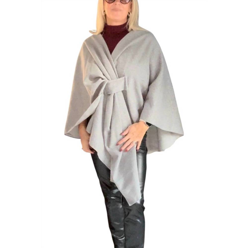 NEW KURT MULLER knot wrap cape knit poncho in grey